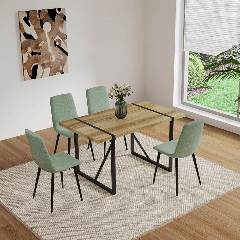 Ensemble de table de salle à manger 5 pièces avec base en métal, une table et chaises en lin