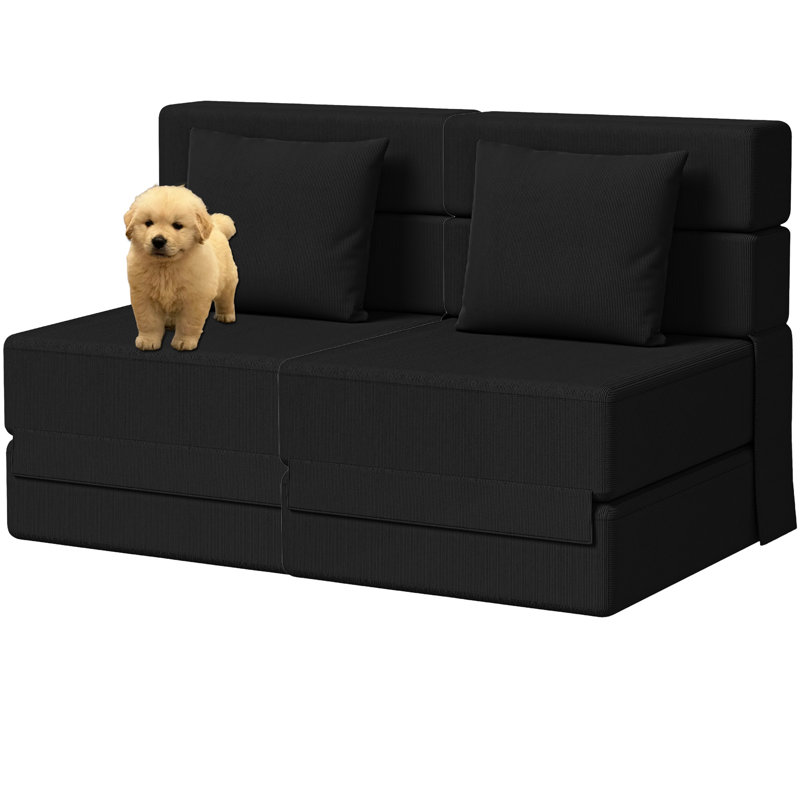 Canapé modulaire simple à compression simple pliable convertible (ensemble de 2), Velours côtelé noir