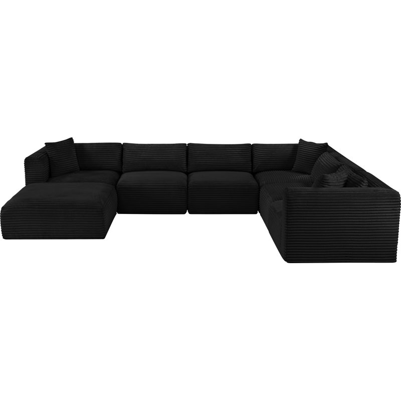 Canapé modulaire Carmean, Tissu velours côtelé texturé noir, 3 Armless, 3 Corner, 1 Ottoman