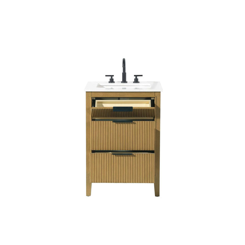 Meuble-lavabo simple 24 po en teck miel, Miel et teck, 24"