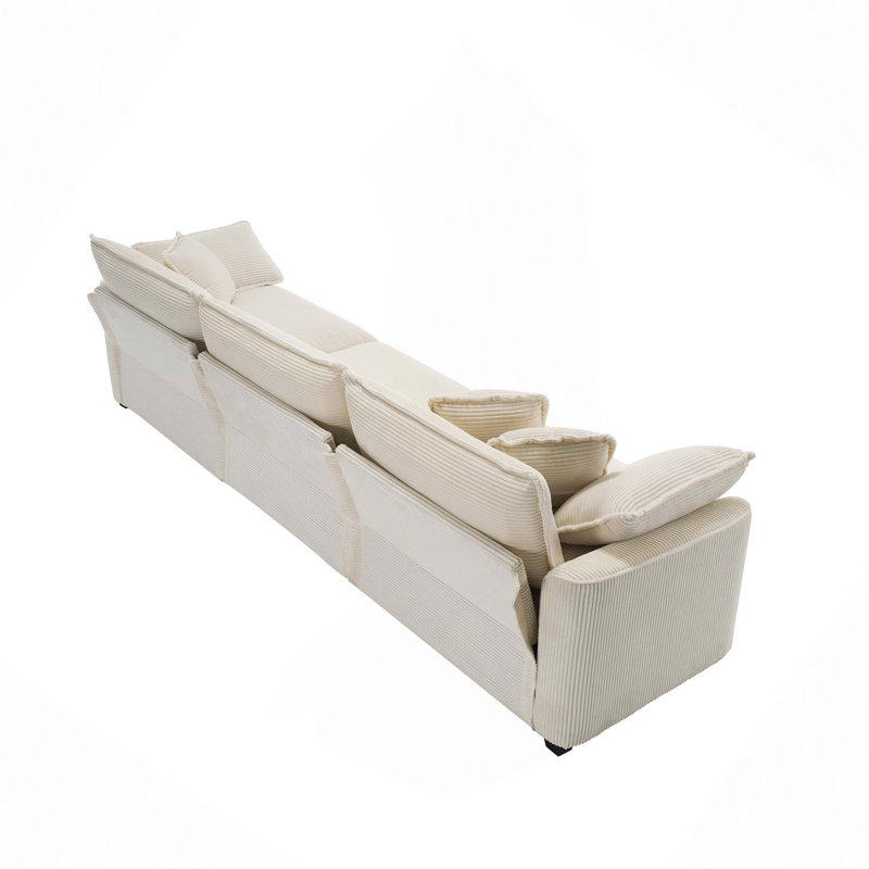 Canapé modulaire, canapé moderne modulaire 3 places avec 2 accoudoirs et 3 coussins décoratifs, tissu velours côtelé beige clair