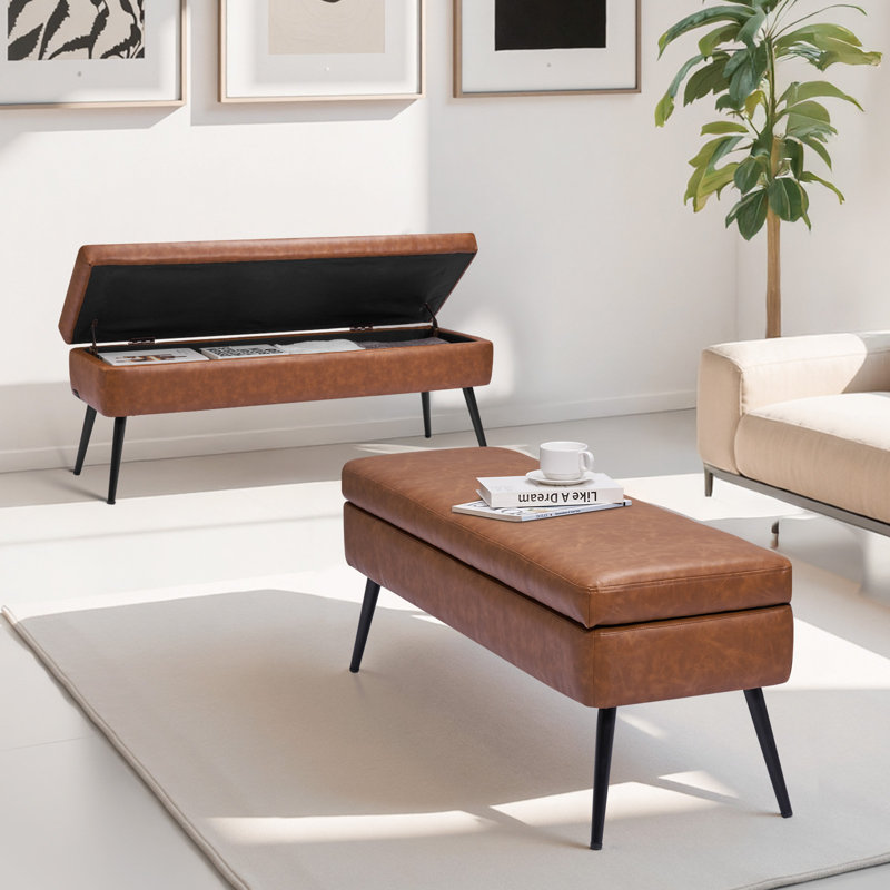 Banc avec repose-pieds et rangement en similicuir