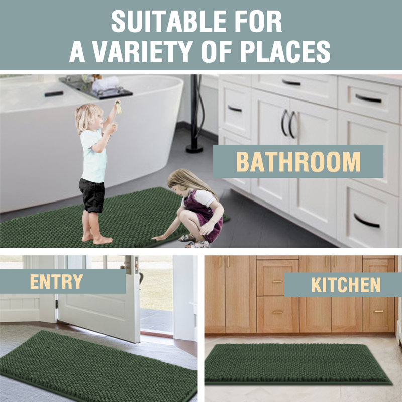 Yorvin 1 Piece Bath Rugs Soft Shaggy Non-Slip Chenille Bathroom Rugs Machine Washable Bathroom mat Tub and Shower Home Decor Accessories Rubber Bath Rug
