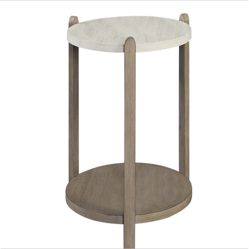 Compact Round Stone Top End Table - Wood Base, Durable Accent Table for Small Spaces