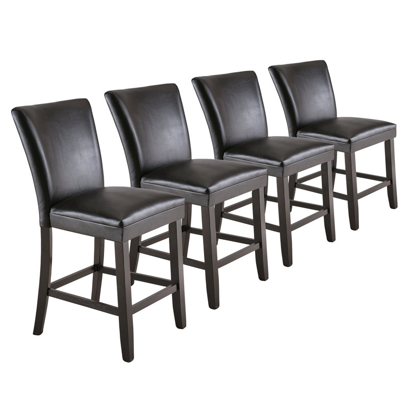 Ebian Upholstered Counter Stool with Solid Wood Frame, Black