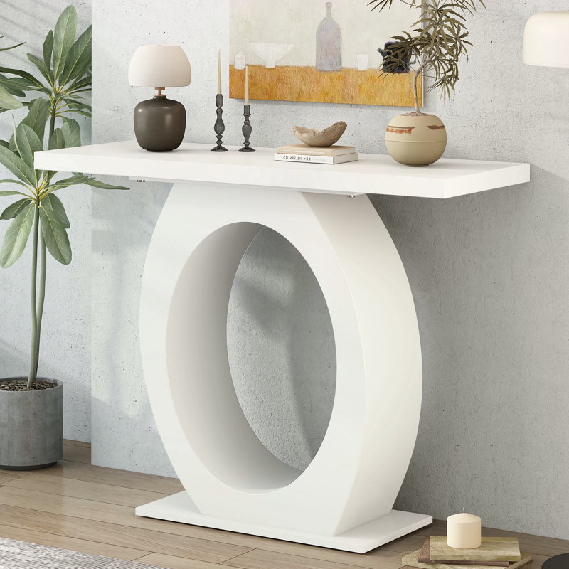 Console moderne Mirod avec base en forme d'œuf, Beige