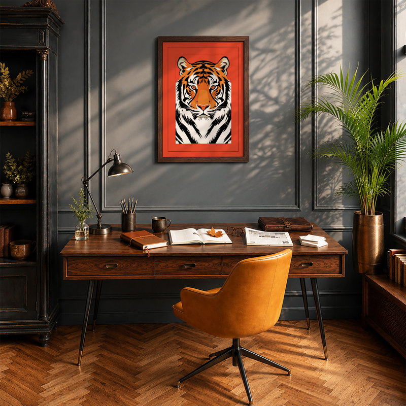 Tiger Bold Geometric - Framed Print, A4 - 29.7 x 21.0 cm, Walnut