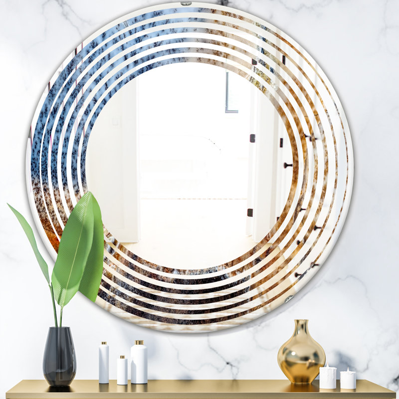 Coastal Frameless Wall Mirror, Wave China Moss Agate Industrial, 23.6" H x 23.6" W