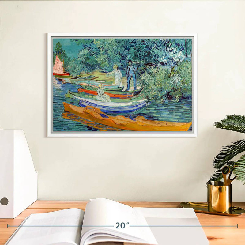 Rive de l'Oise à Auvers, Cadre flottant blanc, 13 po x 9 po