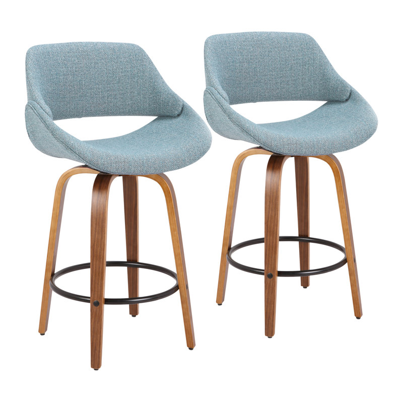 Tabouret de comptoir Fabrico Mid-Century en tissu noyer et bleu par Lumisource - ensemble de 2