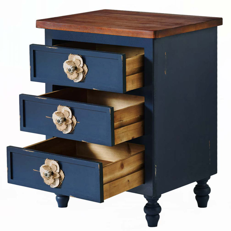 Table d'appoint 3 tiroirs avec rangement, Bleu antique