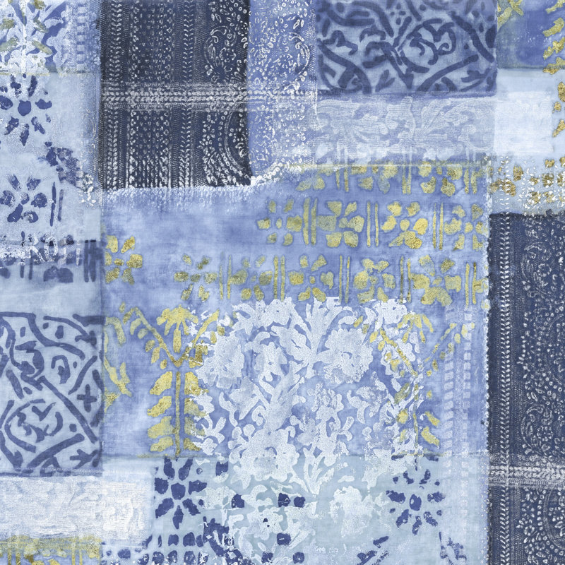 Alhambra Indego, bohémien, boho, doré, motifs, patchwork, bleu, cyan, bleu sarcelle, H 24 po x l 36 po x P 1,5 po