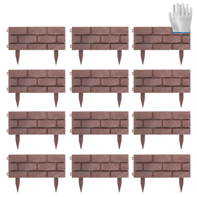 Red Imitation Stone Garden Edging Panels, Flexible PP Landscape Border with Rotatable Connectors for Lawn Flower Bed Yard