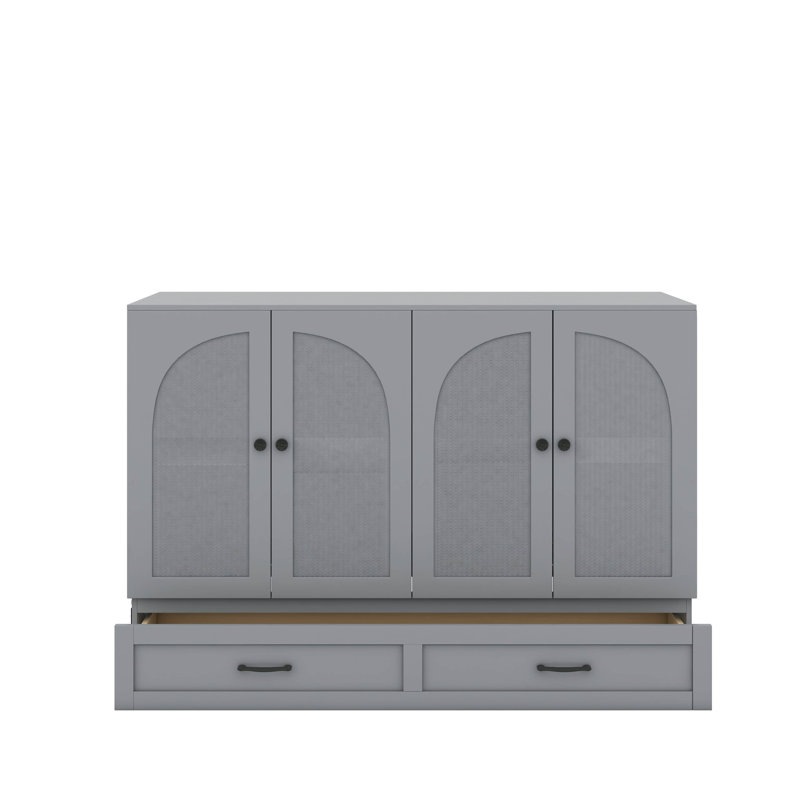 Lit escamotable double avec tiroirs,  Gris, Lit double