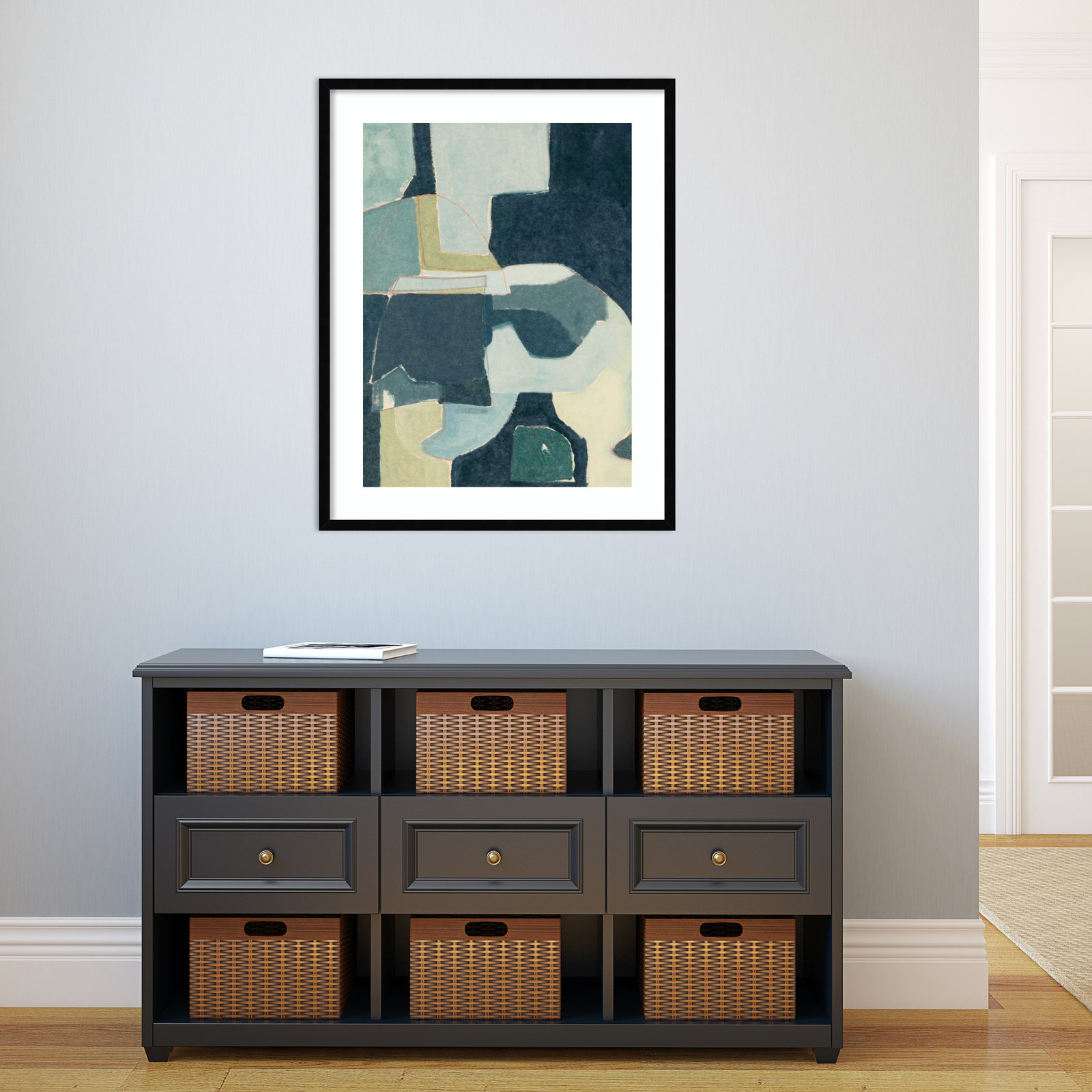 Blue Note III by Rob Delamater, Black Framed, 33" H x 26" W x 1" D