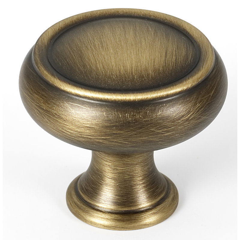Antique English Matte Brass Round Cabinet Knob with Mounting Hardware