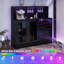  Armoire à vin moderne avec lumières à DEL, bar à café avec supports à vin et porte-verre, station de charge