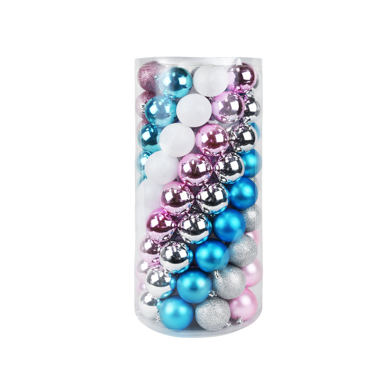 Ensemble d'ornement boule incassable 100 pièces, Bleu / blanc / mauve