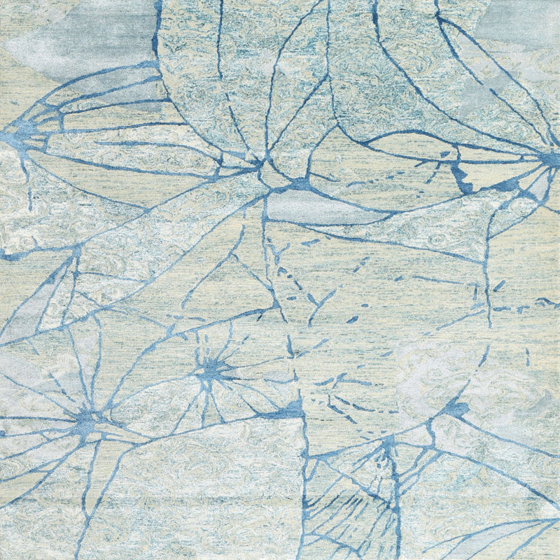 Tapis contemporain gris / bleu, Carré 4 pi