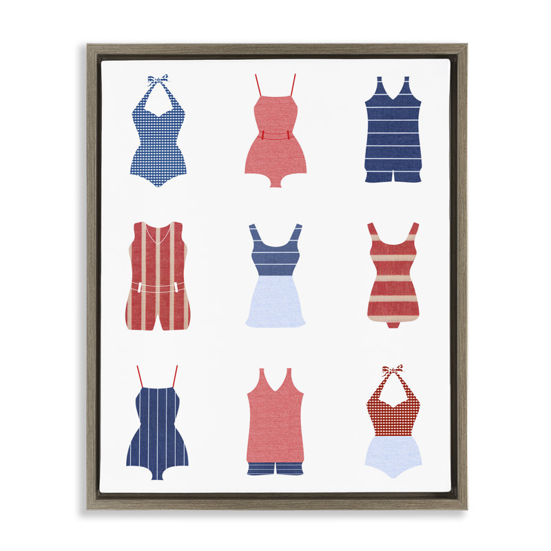 «Divers Beach Swimsuits» par Lil 'Rue, Cadre flottant orme Montalcino, H 21 po x l 17 po