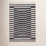 Heights Hand Loomed Striped Area Rug in Charcoal/Ivory