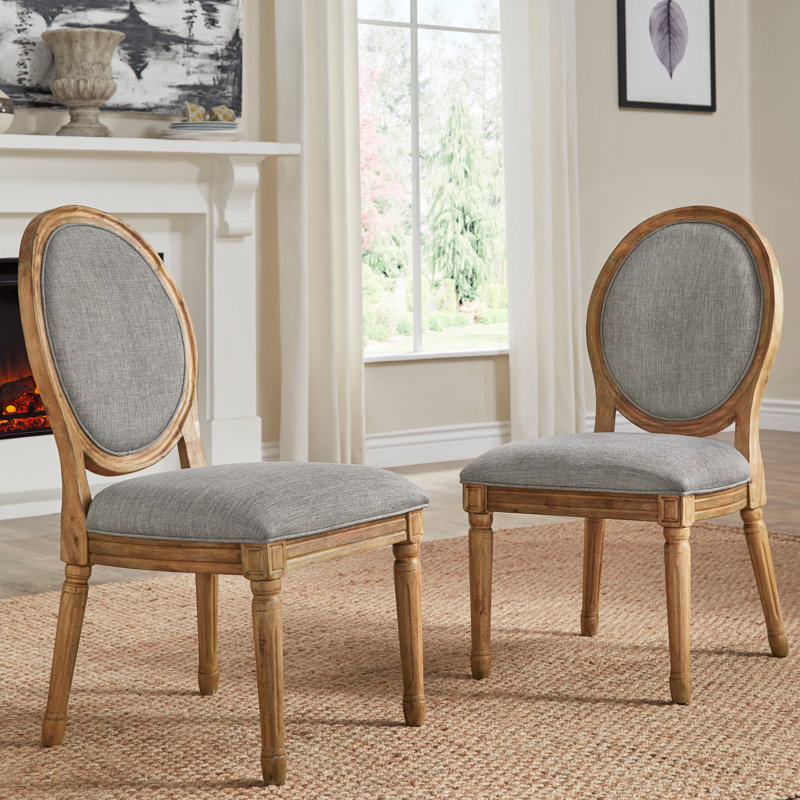 Chaise d'appoint rembourrée en lin Hildemar, Lin gris, Naturel