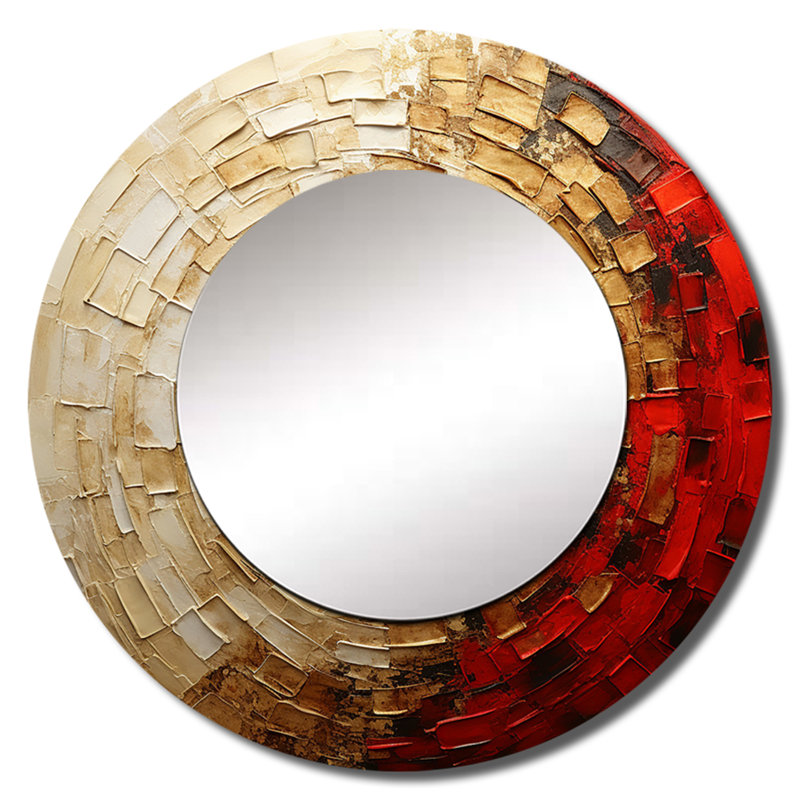 Semaya or rouge minimalisme spirales poteries - grand miroir spirales abstraites, miroir mural rond rond doré, art imprimé en métal
