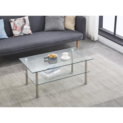 2-Layer Space Coffee Table ,Modern Sofa Table With Storage Shelve For Living Room