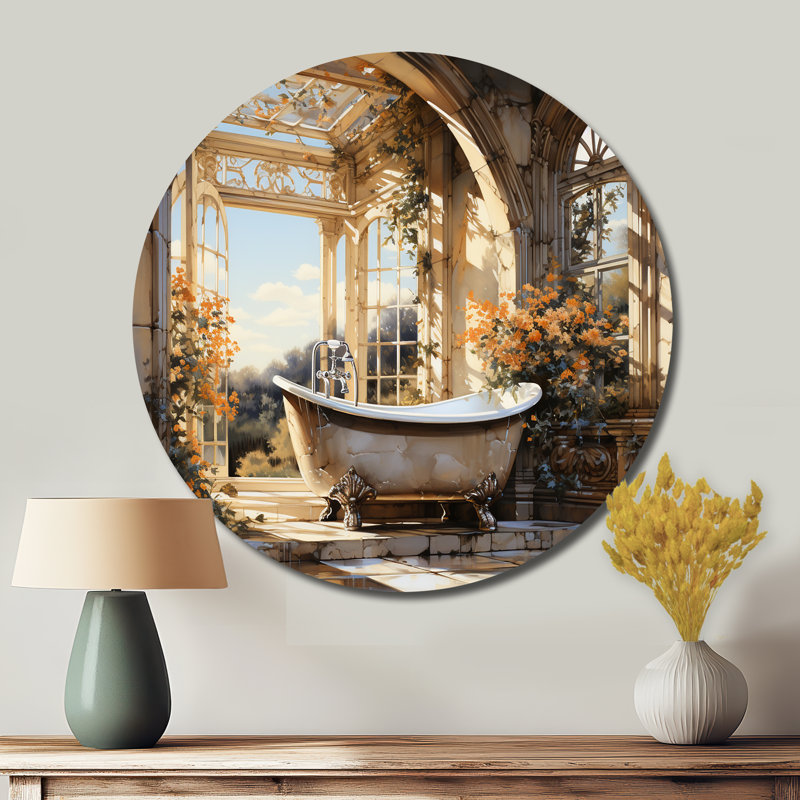 Salle de bain Golden Luxe I - humour, art rond en métal, H 16 po x l 16 po