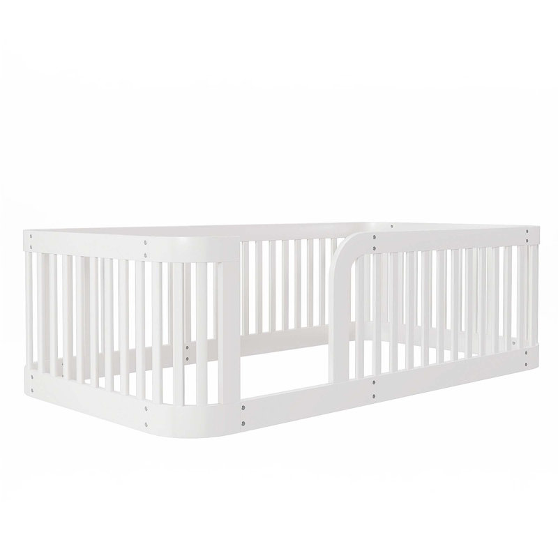 Structure de lit simple en bois avec clôture en bois, Simple, Blanc