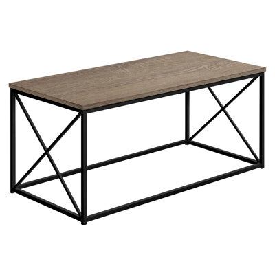 Modern Accent Cocktail Table, 40"L, With Taupe Laminate And Black Metal Support Coffee Table Dark Wood-Look Top Legs, Fits Living Room Space