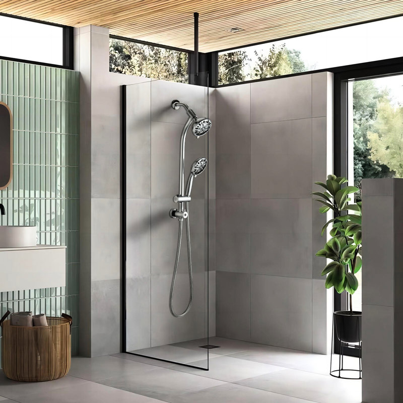 Douche de pluie 5 pouces et 7 jets avec glissière de 26 po, installation facile, angle réglable, buses, débit stable de 1,8 gal / min, commande manuelle