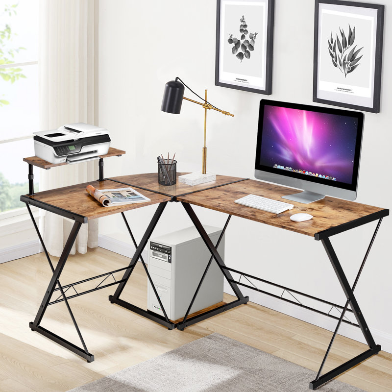 Espalda L-Shaped Steel Computer Desk, Antique Brown