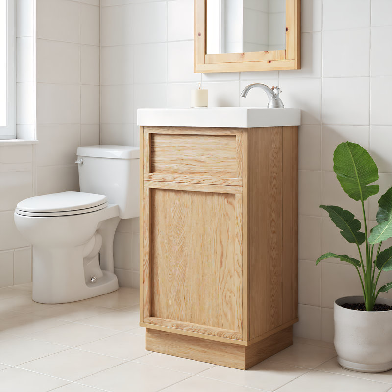 Meuble-lavabo de 16 po peu encombrant avec finition grain de bois et porte à pousser