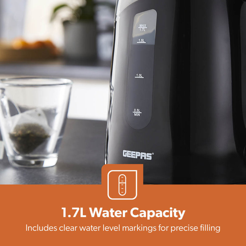 GEEPAS Illuminating Electric Kettle | 1.7L Cordless Jug Kettle with LED Lighting for Hot Water Tea or Coffee | Boil Dry Protection & Auto Shut Off | Swivel Base with Auto Lid Open | 2200W