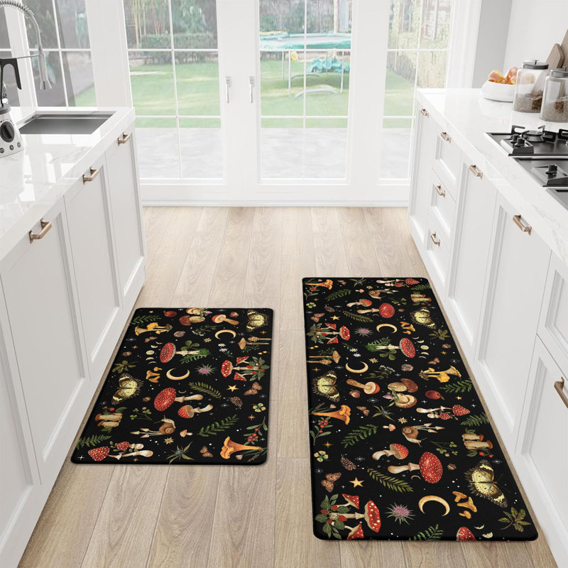 Mushroom Kitchen Mat Set of 2, Cushioned Anti-Fatigue Memory Foam