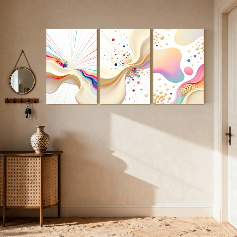 «Abstract Colorful Waves», ensemble de 3 reproductions d'art sur toile, H 18 po x l 36 po