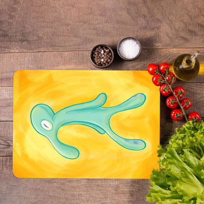 Modern Bold and Brash Squidward Print Serving Board Made of Durable Glass Perfect for Kitchen Display and Usage