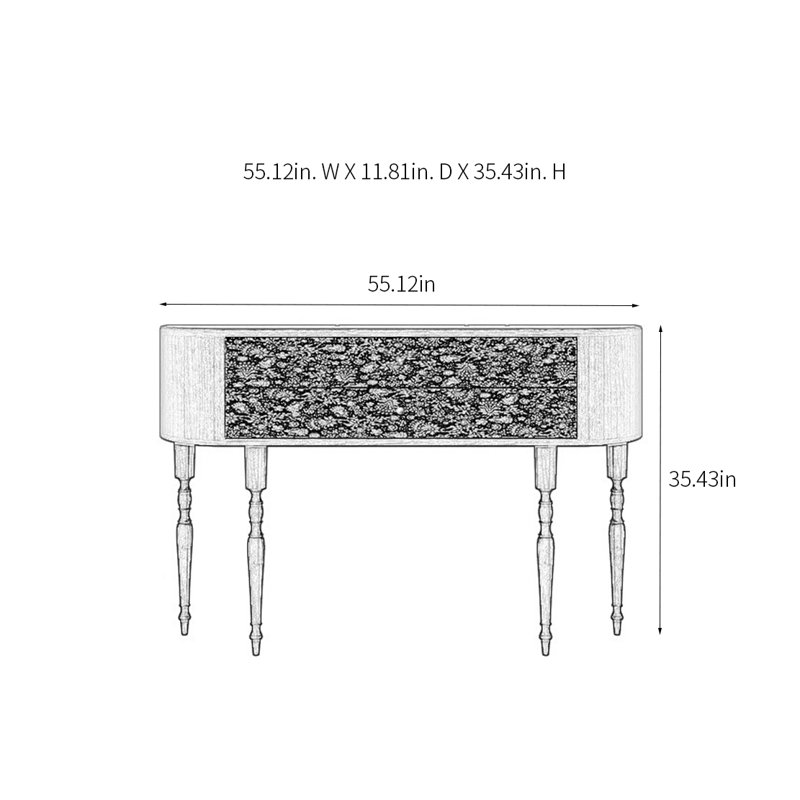 Console rétro avec 2 tiroirs, H 35,43 po x l 55,12 po x P 11,81 po