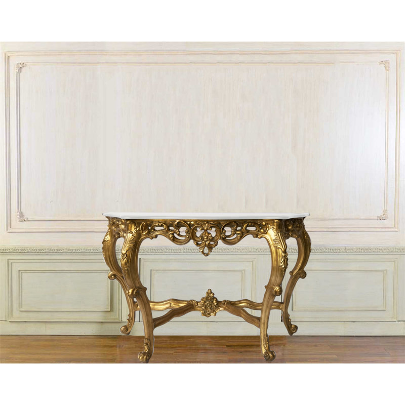 47'' Genuine Marble Console Table, White Top/Gold Base, 35" H x 52" W x 18" D