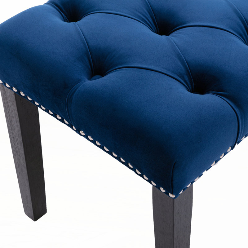 Upholstered Tufted Bench Ottoman, Black, Blue
