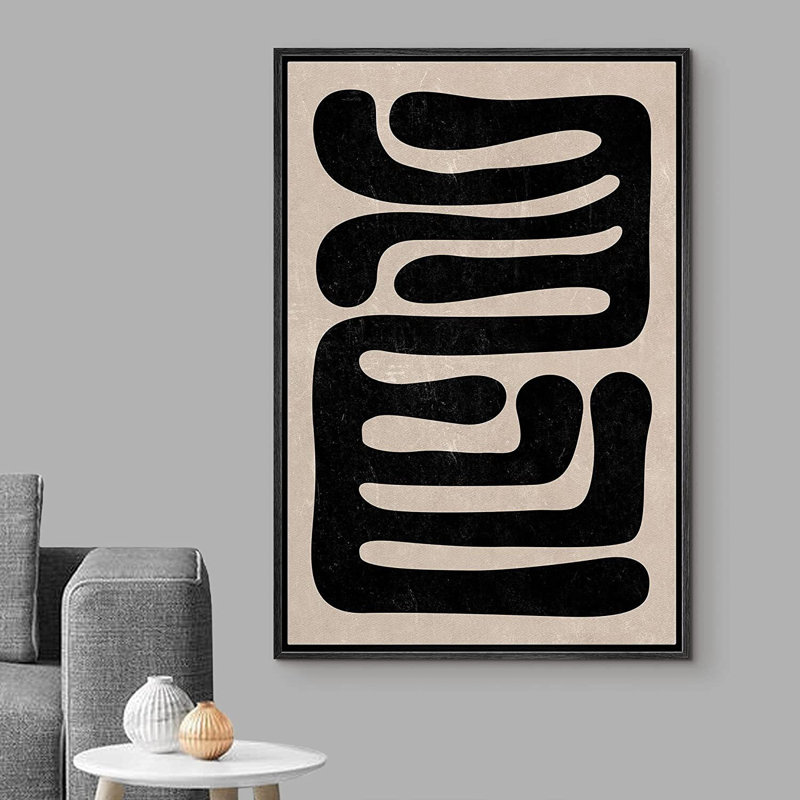 Abstrait botanique, art moderne bohème minimaliste, estampe numérique sur toile, art mural IRS05, Cadre flottant noir