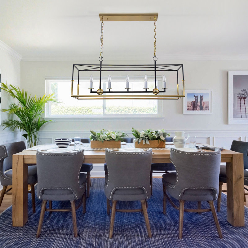 5-light Black/Gold Rectangular Kitchen Island Chandelier