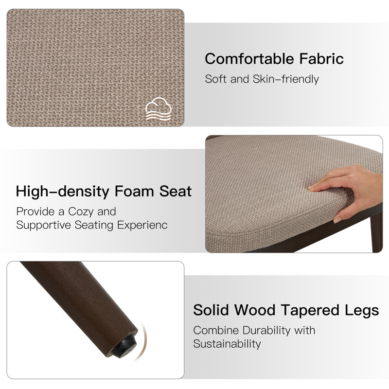 Upholstered Solid Wood Fabric Dining Chair, Camel