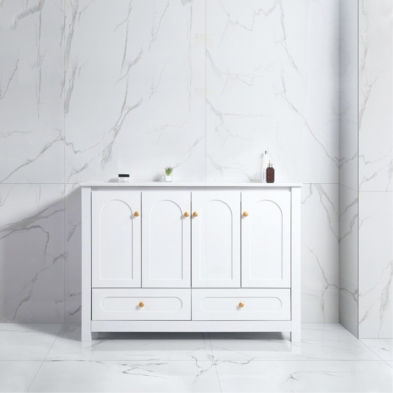 Armoire de rangement de 48 po pour salle de bain 48 po - 4 portes à fermeture douce et 2 tiroirs (sans la cuve en céramique)