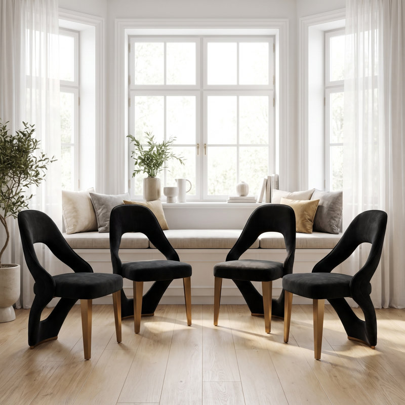 Ensemble de 4 chaises de salle à manger noires à dossier ouvert et rembourrées, Ensemble de 4, Noir