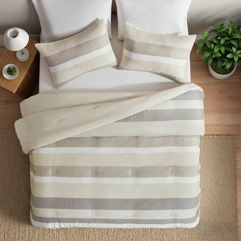 Ensemble de literie de qualité supérieure pour lit simple / simple TG, édredon en polyester à rayures texturées, léger pour toutes les saisons