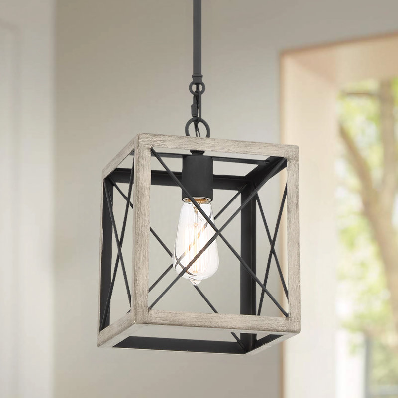 Luminaire suspendu carré / rectangulaire à 1 lumière pour îlot de cuisine, Bois flotté