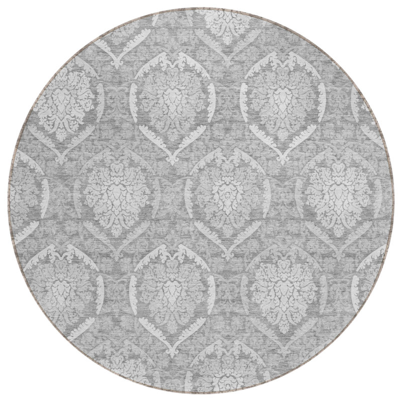Tapis rond 8 po gris et argent