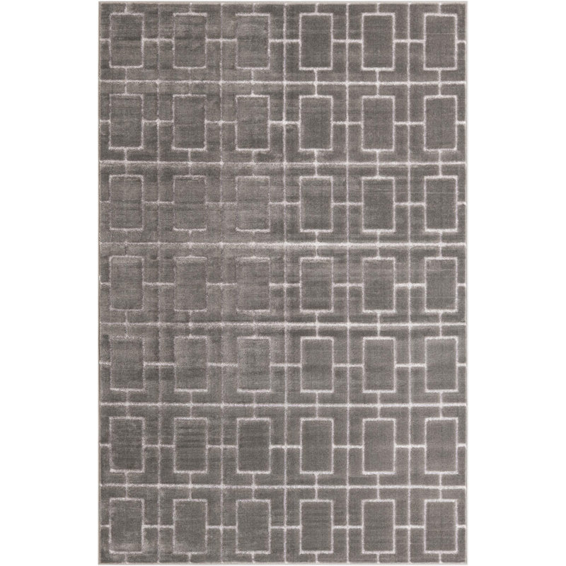 Tapis gris argenté à motif géométrique glam, Rectangle 6 pi 1 po x 9 pi